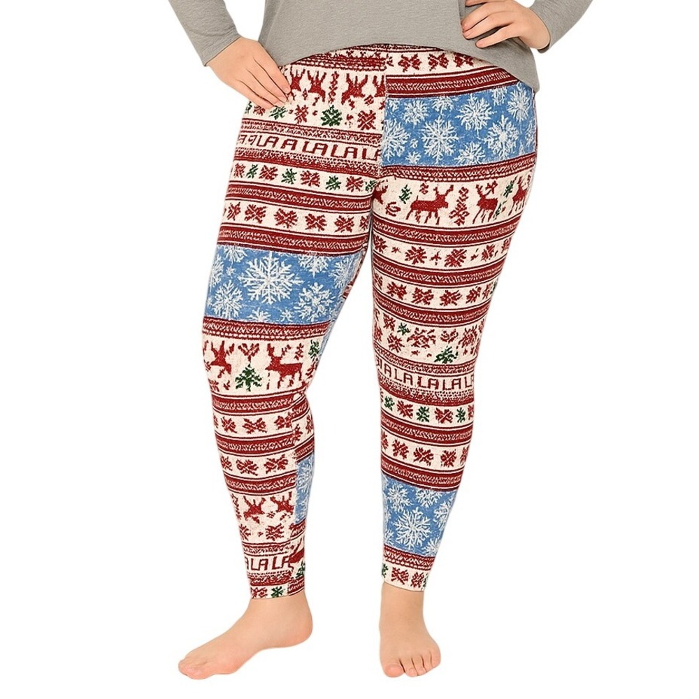 NOBO No Boundaries Pull On Leggings XXXL‎ Multicolor Christmas Velour Fair Isle